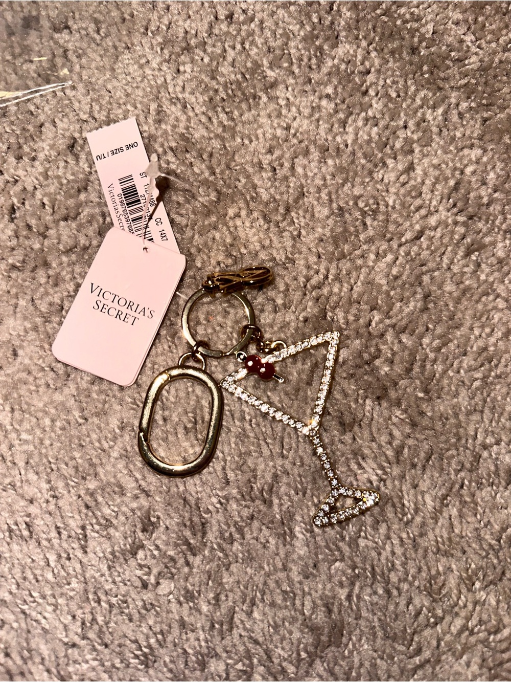 Victoria's Secret Gold Crystal Martini 🍸 Charm Keychain with Red Accent